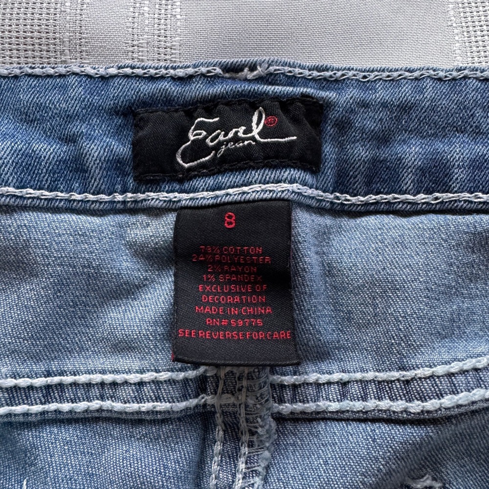 Earl Jean Women Blue Denim Capri Jeans Star Rhinestone Embellished Size 8 - Picture 7 of 11